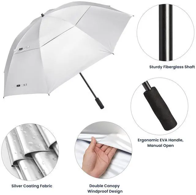 Alt view image 3 of 7 - G4Free 80 Inch Extra Large UV Protection Golf Umbrella Windproof Vented Double Canopy Huge Oversize Sun Rain Umbrellas for Family (Silver/Lake Blue)