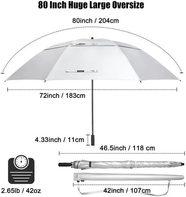 Alt view image 4 of 7 - G4Free 80 Inch Extra Large UV Protection Golf Umbrella Windproof Vented Double Canopy Huge Oversize Sun Rain Umbrellas for Family (Silver/Lake Blue)