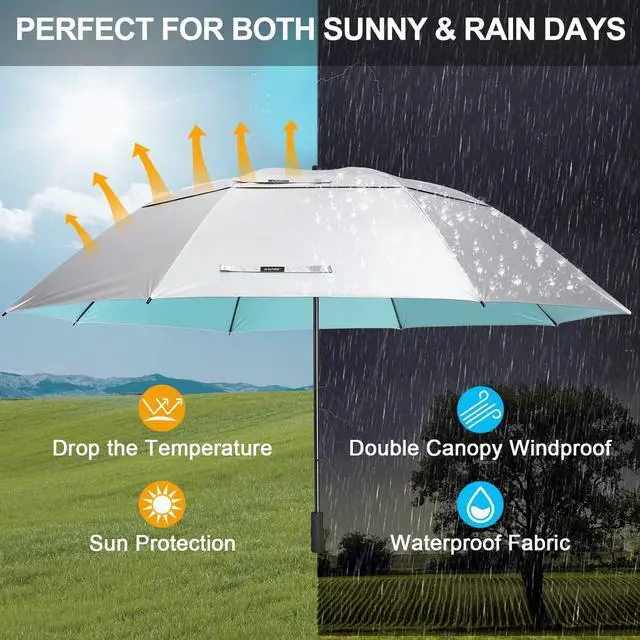 Alt view image 5 of 7 - G4Free 80 Inch Extra Large UV Protection Golf Umbrella Windproof Vented Double Canopy Huge Oversize Sun Rain Umbrellas for Family (Silver/Lake Blue)