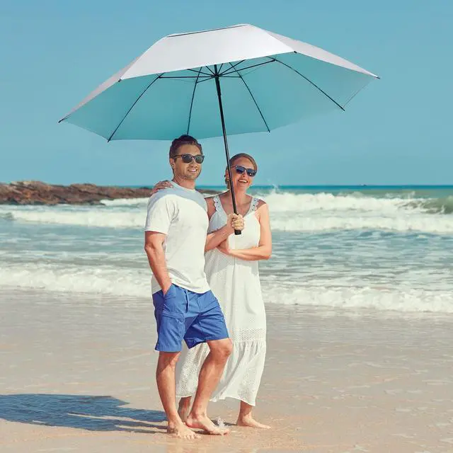 Alt view image 7 of 7 - G4Free 80 Inch Extra Large UV Protection Golf Umbrella Windproof Vented Double Canopy Huge Oversize Sun Rain Umbrellas for Family (Silver/Lake Blue)