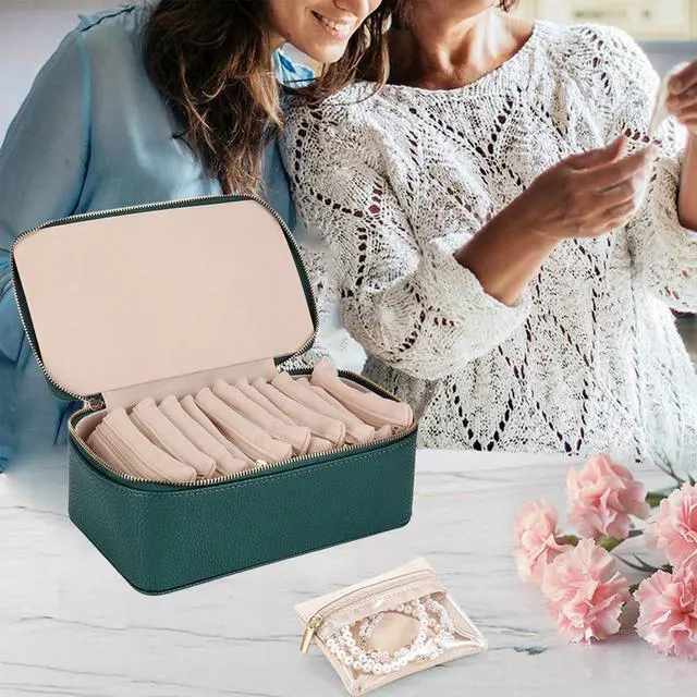 Alt view image 4 of 6 - NCONCO Travel Jewelry Box, Portable PU Leather Travel Jewelry Organizer with 12pcs Velvet Bags Compact & Lightweight Travel Jewelry Case for Necklaces Rings Earrings Sorting Storage