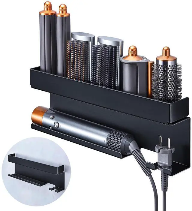 Main image of Storage Hair Dryer Holder for Curling Iron Accessories, Hair Tool Organizer Wall Mount, Curling Iron Holder Organizer, Bathroom Hair Straightener Holder Stand for Styler Attachments Organizer, Black