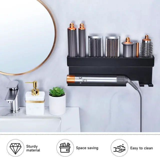 Alt view image 6 of 7 - Storage Hair Dryer Holder for Curling Iron Accessories, Hair Tool Organizer Wall Mount, Curling Iron Holder Organizer, Bathroom Hair Straightener Holder Stand for Styler Attachments Organizer, Black