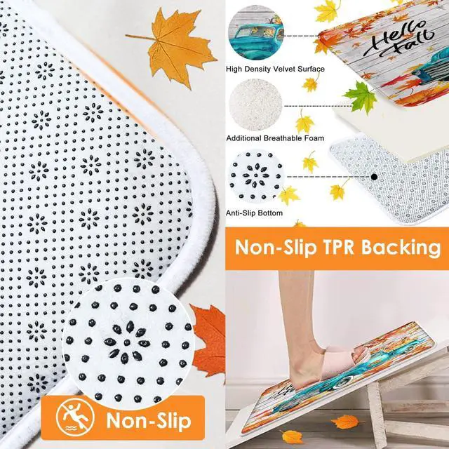 Alt view image 4 of 7 - Bayson Hello Fall Truck Pumpkin 4PC Shower Curtain Set with Rugs Autumn Car Thanksgiving Bathroom Curtains Shower with Non-Slip Rug Toilet Lid Cover Bath Mat and 12 Hooks 72x72 inches