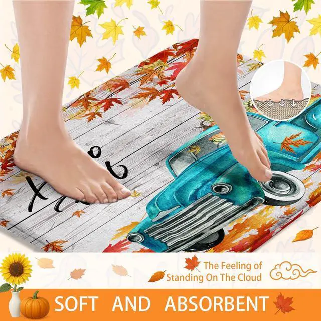 Alt view image 5 of 7 - Bayson Hello Fall Truck Pumpkin 4PC Shower Curtain Set with Rugs Autumn Car Thanksgiving Bathroom Curtains Shower with Non-Slip Rug Toilet Lid Cover Bath Mat and 12 Hooks 72x72 inches