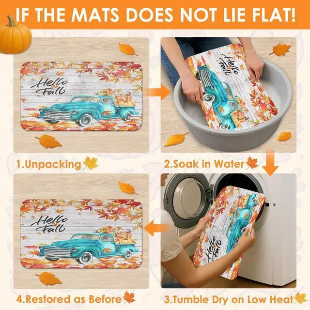 Alt view image 7 of 7 - Bayson Hello Fall Truck Pumpkin 4PC Shower Curtain Set with Rugs Autumn Car Thanksgiving Bathroom Curtains Shower with Non-Slip Rug Toilet Lid Cover Bath Mat and 12 Hooks 72x72 inches