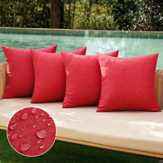 Main image of MIULEE Pack of 4 Decorative Outdoor Throw Pillow Covers Linen Waterproof Pillow Covers Farmhouse Cushion Cases for Patio Garden Tent Balcony Couch Sofa18x18 inch Red