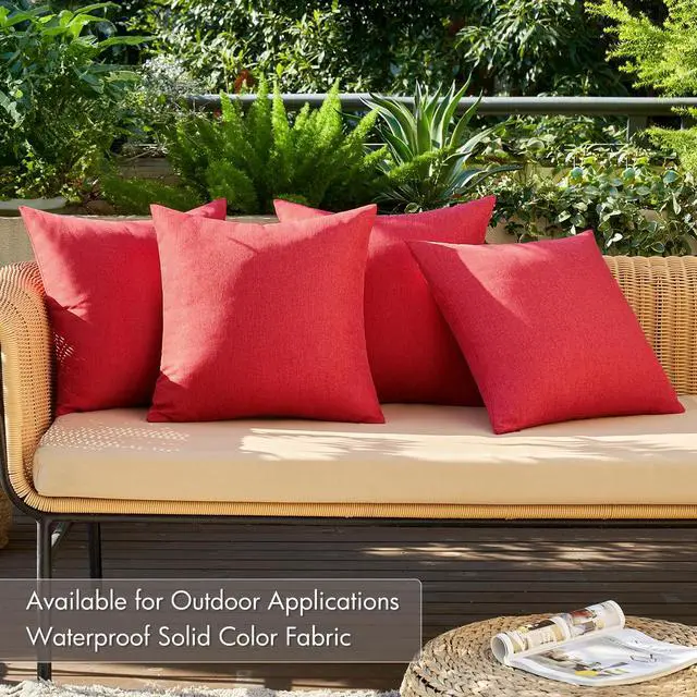 Alt view image 2 of 7 - MIULEE Pack of 4 Decorative Outdoor Throw Pillow Covers Linen Waterproof Pillow Covers Farmhouse Cushion Cases for Patio Garden Tent Balcony Couch Sofa18x18 inch Red