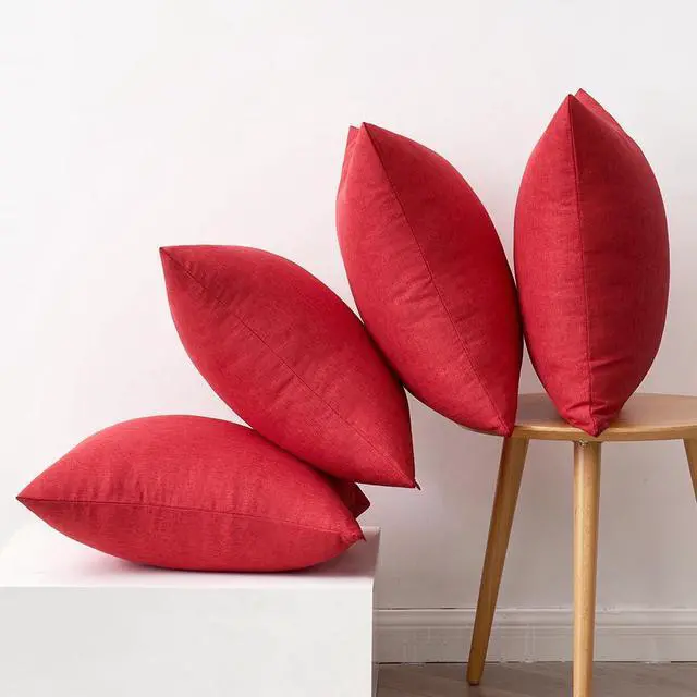 Alt view image 6 of 7 - MIULEE Pack of 4 Decorative Outdoor Throw Pillow Covers Linen Waterproof Pillow Covers Farmhouse Cushion Cases for Patio Garden Tent Balcony Couch Sofa18x18 inch Red
