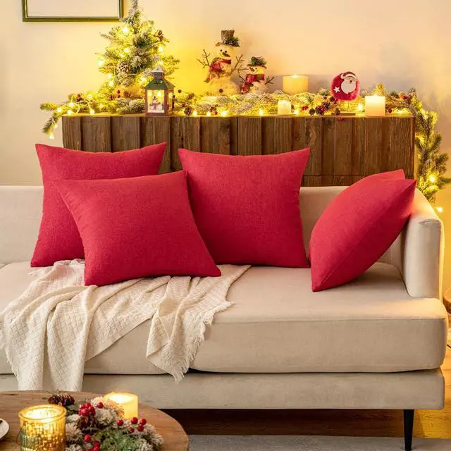 Alt view image 7 of 7 - MIULEE Pack of 4 Decorative Outdoor Throw Pillow Covers Linen Waterproof Pillow Covers Farmhouse Cushion Cases for Patio Garden Tent Balcony Couch Sofa18x18 inch Red