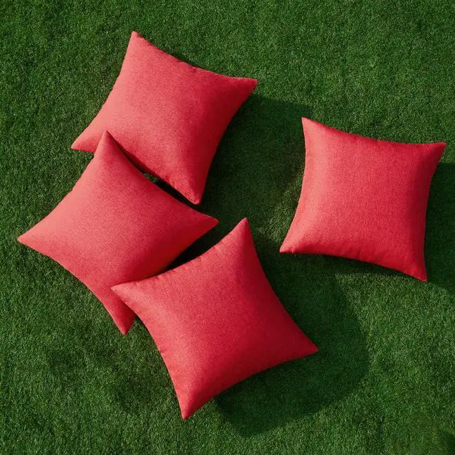 Alt view image 4 of 7 - MIULEE Pack of 4 Decorative Outdoor Throw Pillow Covers Linen Waterproof Pillow Covers Farmhouse Cushion Cases for Patio Garden Tent Balcony Couch Sofa18x18 inch Red
