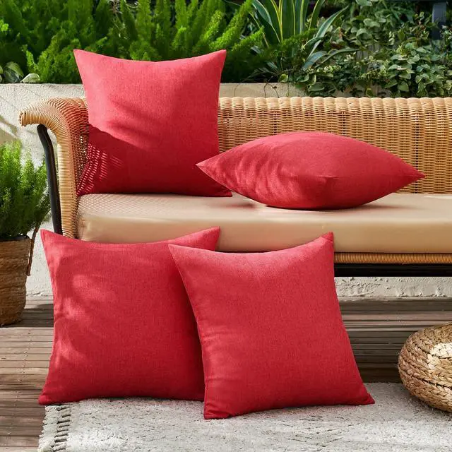Alt view image 3 of 7 - MIULEE Pack of 4 Decorative Outdoor Throw Pillow Covers Linen Waterproof Pillow Covers Farmhouse Cushion Cases for Patio Garden Tent Balcony Couch Sofa18x18 inch Red