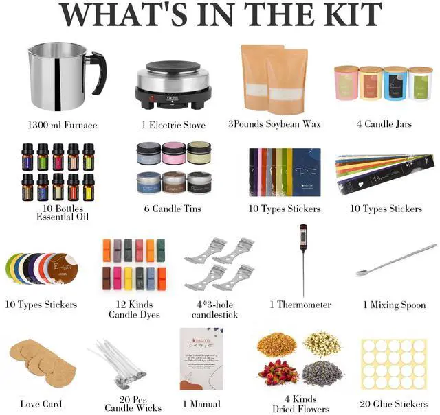 Alt view image 2 of 6 - SAEUYVB Candle Making Kit - DIY Starter Soy Candle Making Supplies with Wax Melter, Including Soy Wax, 10 Candle Jars, 10 Pleasant Scents, Color Dyes & MorePerfect Candle Making Kit for Adults
