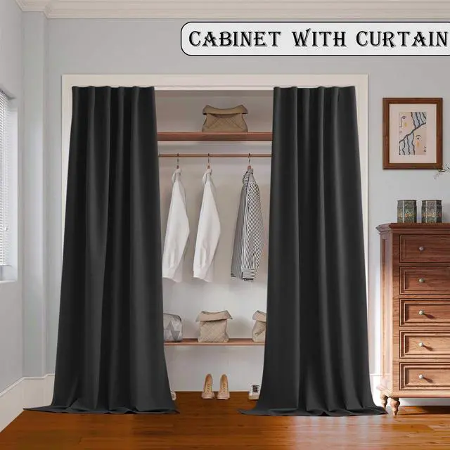 Alt view image 2 of 7 - RoomDarkning Room Divider Curtains with Ceiling Track, 95% Blackout Heavy Curtains Noise Reduction Privacy Curtain System Kits, 15 ft Wide x 8 ft Tall, Black, 1 Panel