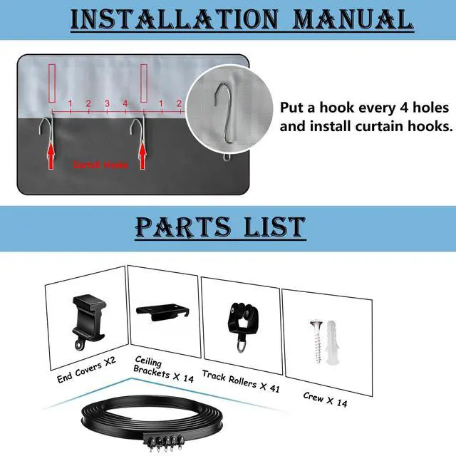 Alt view image 5 of 7 - RoomDarkning Room Divider Curtains with Ceiling Track, 95% Blackout Heavy Curtains Noise Reduction Privacy Curtain System Kits, 15 ft Wide x 8 ft Tall, Black, 1 Panel
