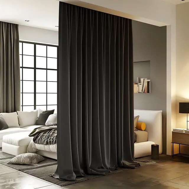 Alt view image 7 of 7 - RoomDarkning Room Divider Curtains with Ceiling Track, 95% Blackout Heavy Curtains Noise Reduction Privacy Curtain System Kits, 15 ft Wide x 8 ft Tall, Black, 1 Panel