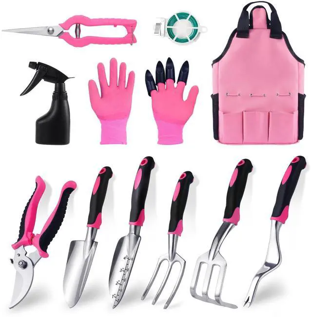 Main image of Covacure Gardening Tool Set - 11 Piece Aluminum Alloy Steel Hand Tool Starter Kit with Garden Bag, Outdoor Tool, Heavy Duty Gardening Work Set, Gardening Tools Gift for Women and MenPink