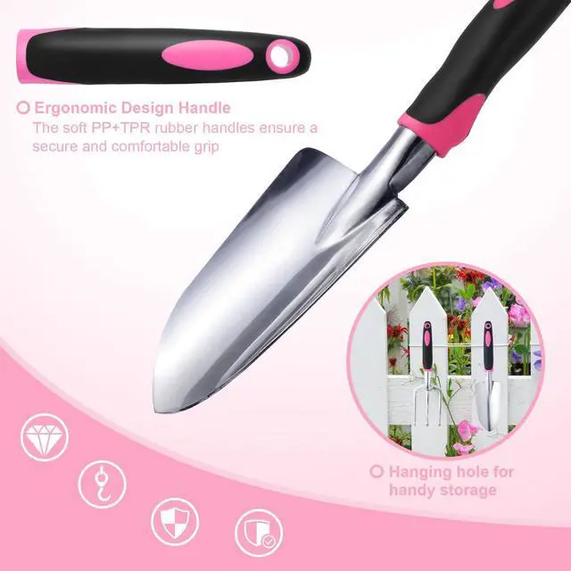 Alt view image 2 of 6 - Covacure Gardening Tool Set - 11 Piece Aluminum Alloy Steel Hand Tool Starter Kit with Garden Bag, Outdoor Tool, Heavy Duty Gardening Work Set, Gardening Tools Gift for Women and MenPink