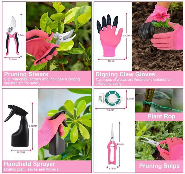 Alt view image 4 of 6 - Covacure Gardening Tool Set - 11 Piece Aluminum Alloy Steel Hand Tool Starter Kit with Garden Bag, Outdoor Tool, Heavy Duty Gardening Work Set, Gardening Tools Gift for Women and MenPink