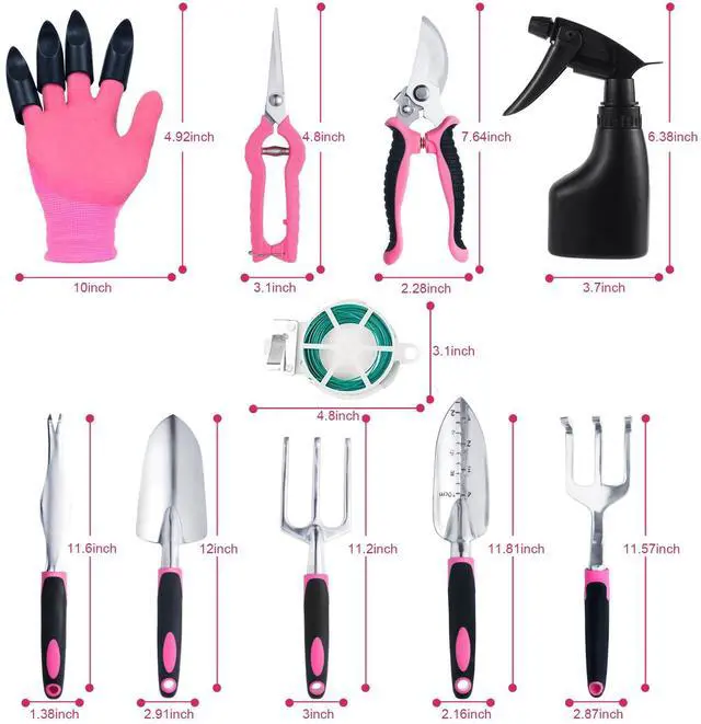 Alt view image 5 of 6 - Covacure Gardening Tool Set - 11 Piece Aluminum Alloy Steel Hand Tool Starter Kit with Garden Bag, Outdoor Tool, Heavy Duty Gardening Work Set, Gardening Tools Gift for Women and MenPink