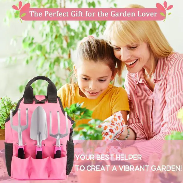 Alt view image 6 of 6 - Covacure Gardening Tool Set - 11 Piece Aluminum Alloy Steel Hand Tool Starter Kit with Garden Bag, Outdoor Tool, Heavy Duty Gardening Work Set, Gardening Tools Gift for Women and MenPink