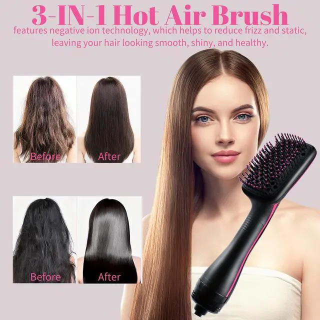 Alt view image 2 of 7 - Hair Dryer Brush Blow Dryer Brush in One, 3 in 1 One Step Hair Dryer and Styler, Negative Ion Hair Straightener Hot Air Styling Tool for Straightening Drying Smoothing