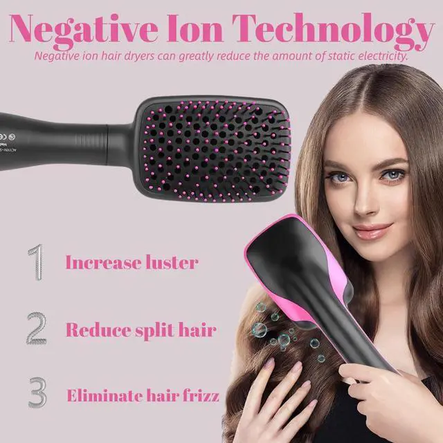 Alt view image 6 of 7 - Hair Dryer Brush Blow Dryer Brush in One, 3 in 1 One Step Hair Dryer and Styler, Negative Ion Hair Straightener Hot Air Styling Tool for Straightening Drying Smoothing