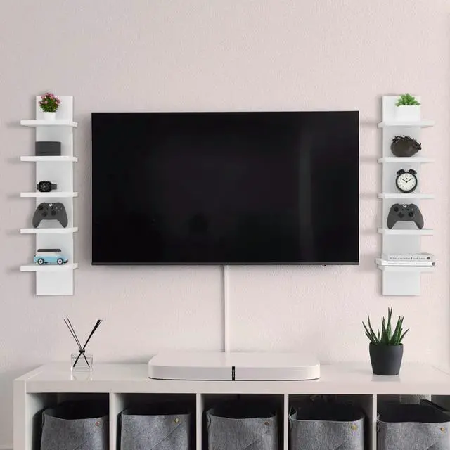 Alt view image 6 of 7 - Homaterial 5 Tier Wall Shelf Unit,White Vertical Floating Shelf-Narrow Decorative Wall Mount Modern Wall Decor Shelves for Bedrooms, Living Rooms 5.5"