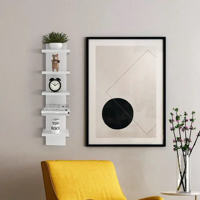 Alt view image 2 of 7 - Homaterial 5 Tier Wall Shelf Unit,White Vertical Floating Shelf-Narrow Decorative Wall Mount Modern Wall Decor Shelves for Bedrooms, Living Rooms 5.5"