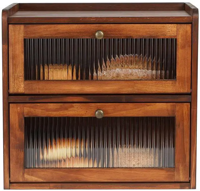 Main image of Sunhoo Bread Box for Kitchen Countertop Wooden Bread Storage Container Bin 2 Layer Breadbox Holder Large Capacity Keeper Vintage Farmhouse Food Organizer Pantry Shelf Acrylic Window (Brown)
