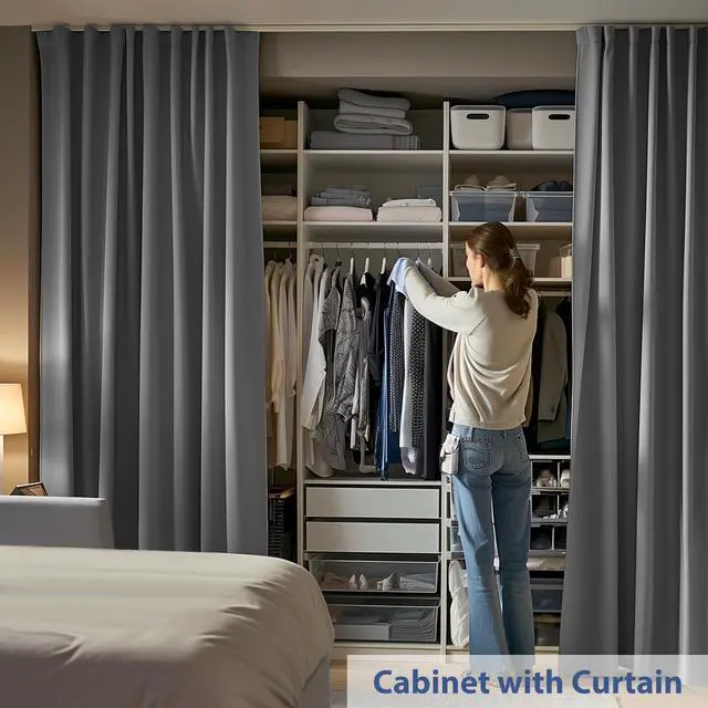 Alt view image 3 of 7 - cbsroro Room Divider Ceiling Mounted Curtains Track Sets Extra Wide Blackout Curtain Flexible Tracks for Bedroom Privacy Partition Separator, 1 Panel Grey Drape and White Rail, W12.5 x H8ft