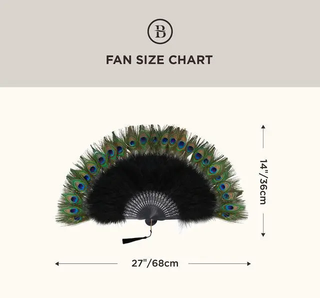 Alt view image 6 of 7 - BABEYOND Roaring 20s Vintage Style Peacock & Black Marabou Feather Fan Flapper Accessories for Costume Halloween Dancing Party Tea Party Variety Show (Black-Black Rib)