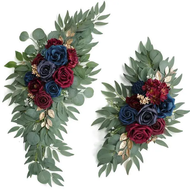 Main image of Udoula Artificial Navy Blue Wedding Arch Flower Swags Set of 2 for Wedding Welcome Signs Floral and Wedding Reception Ceremony Decorations, Burgundy Wedding Flowers Decor