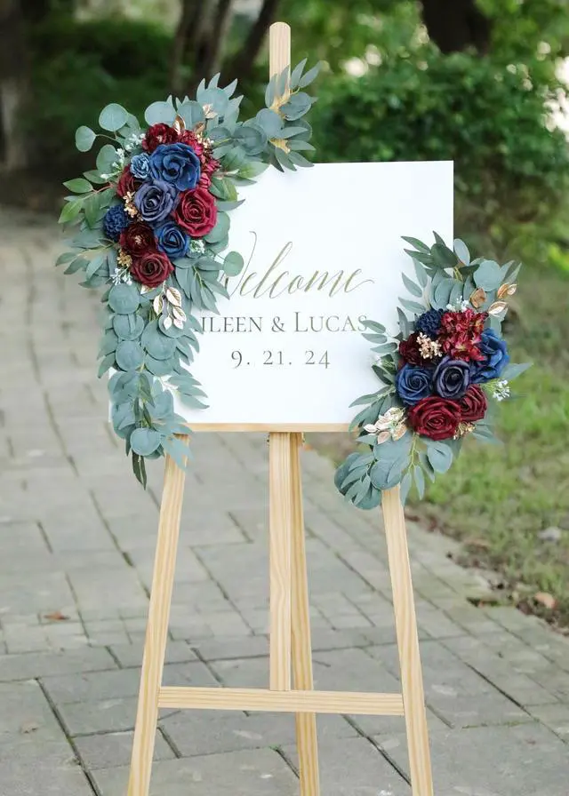 Alt view image 2 of 7 - Udoula Artificial Navy Blue Wedding Arch Flower Swags Set of 2 for Wedding Welcome Signs Floral and Wedding Reception Ceremony Decorations, Burgundy Wedding Flowers Decor