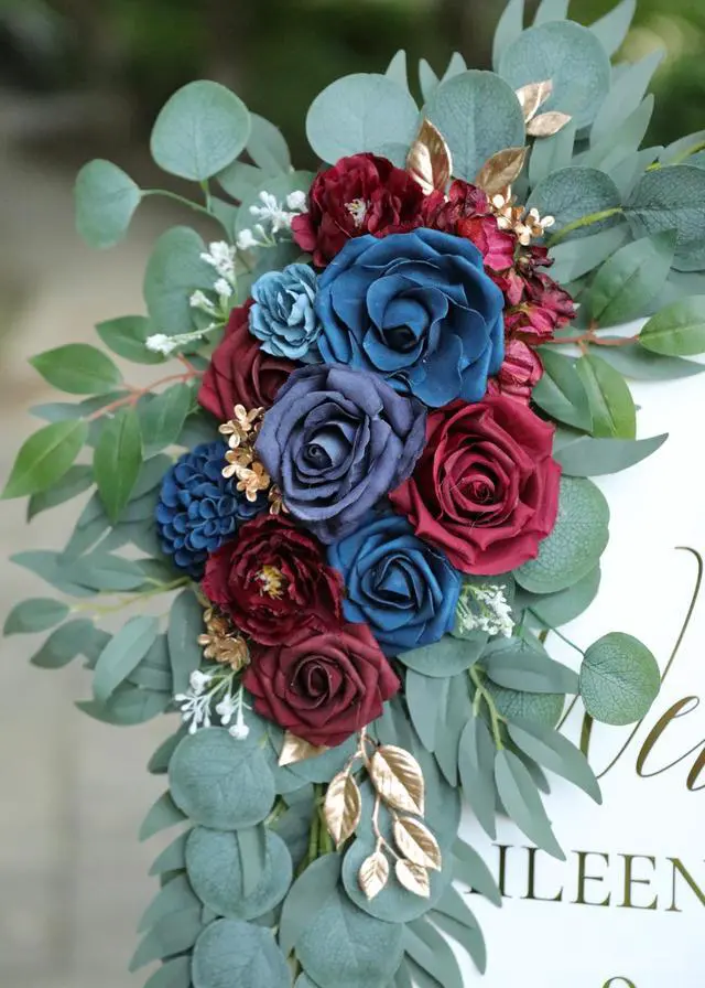 Alt view image 3 of 7 - Udoula Artificial Navy Blue Wedding Arch Flower Swags Set of 2 for Wedding Welcome Signs Floral and Wedding Reception Ceremony Decorations, Burgundy Wedding Flowers Decor