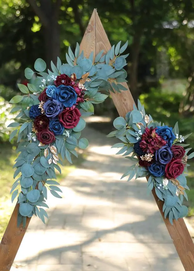 Alt view image 6 of 7 - Udoula Artificial Navy Blue Wedding Arch Flower Swags Set of 2 for Wedding Welcome Signs Floral and Wedding Reception Ceremony Decorations, Burgundy Wedding Flowers Decor