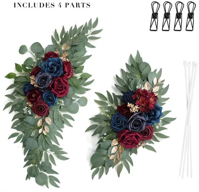 Alt view image 5 of 7 - Udoula Artificial Navy Blue Wedding Arch Flower Swags Set of 2 for Wedding Welcome Signs Floral and Wedding Reception Ceremony Decorations, Burgundy Wedding Flowers Decor