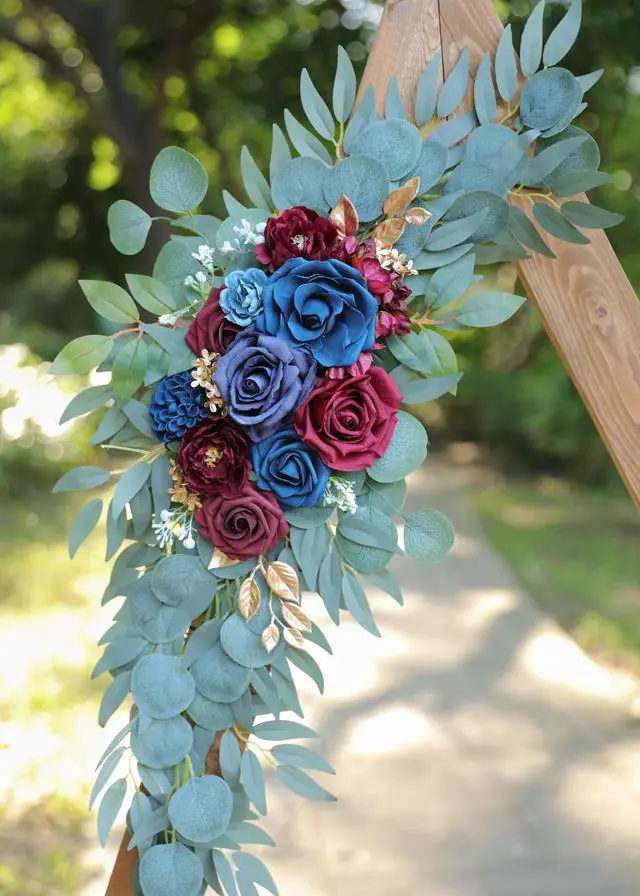 Alt view image 7 of 7 - Udoula Artificial Navy Blue Wedding Arch Flower Swags Set of 2 for Wedding Welcome Signs Floral and Wedding Reception Ceremony Decorations, Burgundy Wedding Flowers Decor