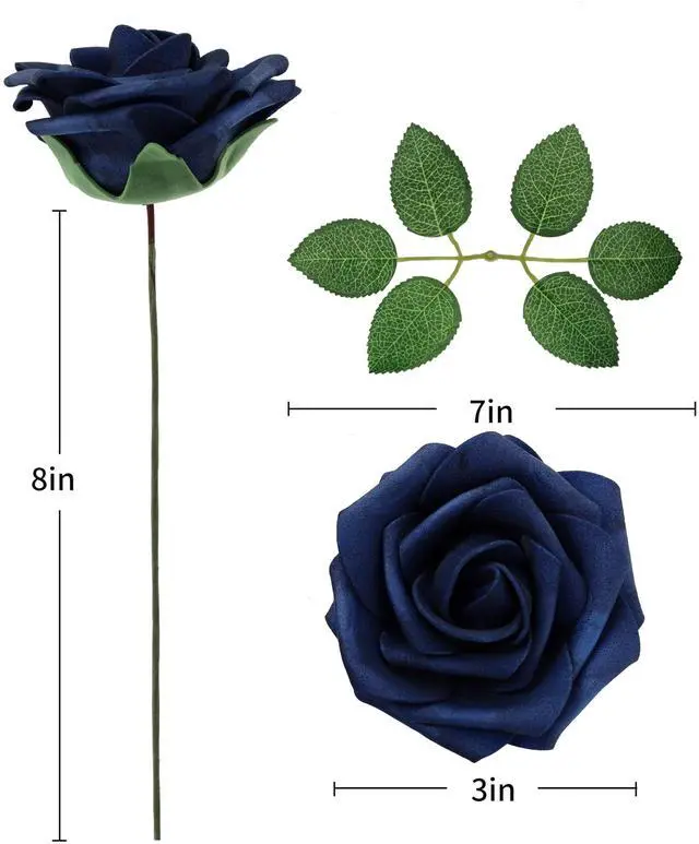 Alt view image 3 of 6 - DuHouse 50Pcs Artificial Roses Flowers Fake Roses with Stems Real Touch Foam Flowers for DIY Wedding Bouquet Baby Shower Centerpiece Floral Arrangement Party Home Decor(Navy Blue)