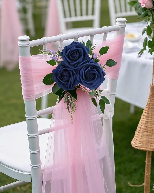 Alt view image 4 of 6 - DuHouse 50Pcs Artificial Roses Flowers Fake Roses with Stems Real Touch Foam Flowers for DIY Wedding Bouquet Baby Shower Centerpiece Floral Arrangement Party Home Decor(Navy Blue)