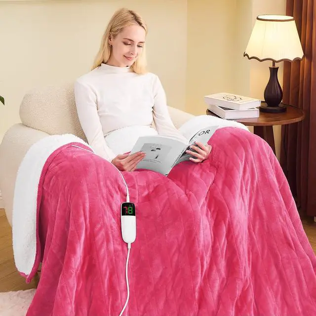 Main image of greenoak Heated Blanket Electric Twin 62"X84", Heating Blanket with 10 Heat Levels 1/2/4/6/8 Hours Auto-Off Overheat Protection, Flannel Sherpa Soft Warm Heater, ETL Certified Coral Pink