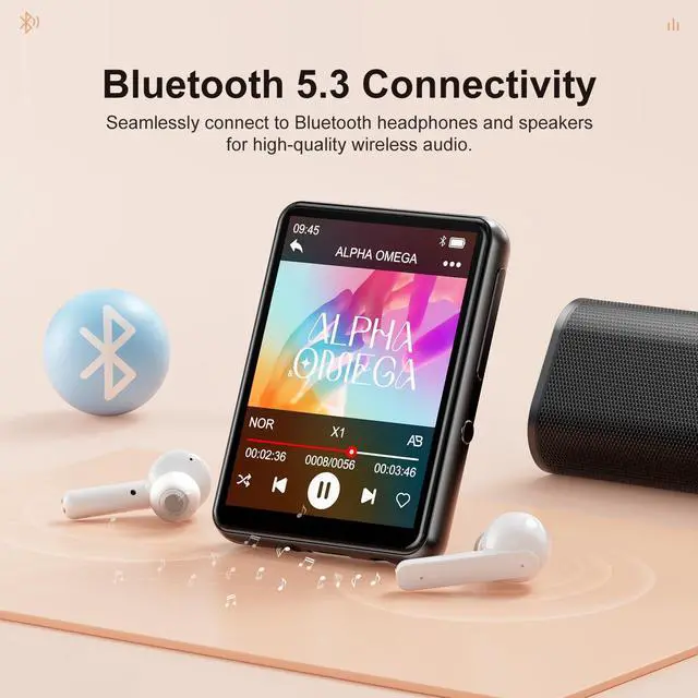 Alt view image 3 of 7 - 128GB MP3 Player with Upgrade Bluetooth 5.3, HiFi Sound Shuffle Single Loop Music Player with HD Speaker, FM Radio, Voice Recorder, 2.4IN Full Touchscreen MP3 Ideal for Sport (Earphones Included)