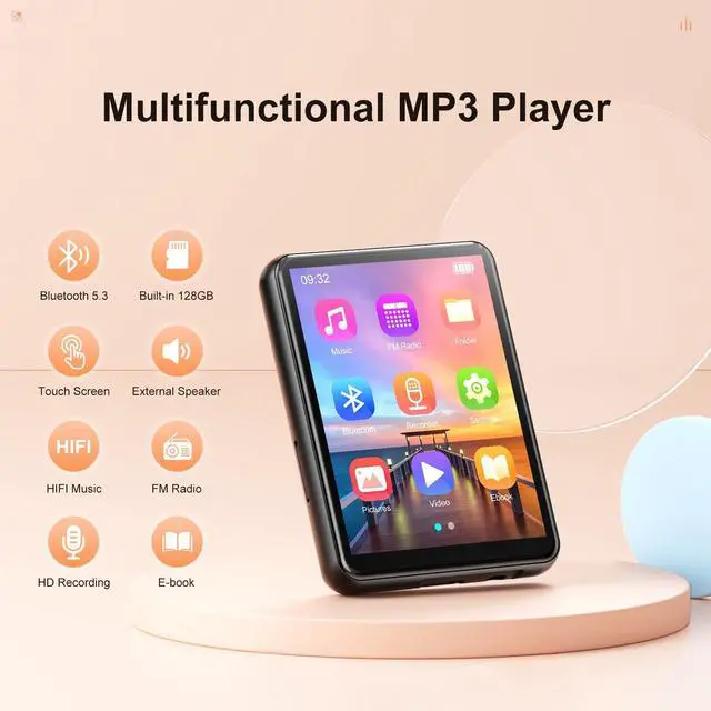 Alt view image 7 of 7 - 128GB MP3 Player with Upgrade Bluetooth 5.3, HiFi Sound Shuffle Single Loop Music Player with HD Speaker, FM Radio, Voice Recorder, 2.4IN Full Touchscreen MP3 Ideal for Sport (Earphones Included)