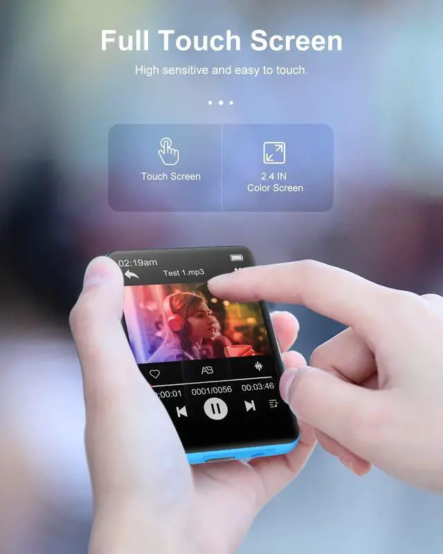 Alt view image 5 of 7 - 64GB 2.4" Full Touch Screen MP3 Player with Bluetooth 5.3, Portable HiFi Sound Quality Music Player with Speaker, FM Radio, Line-in Voice Recorder, E-Book, Headphones Included, Max 128GB Expandable