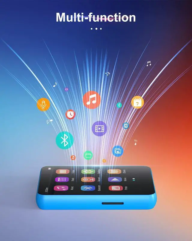 Alt view image 7 of 7 - 64GB 2.4" Full Touch Screen MP3 Player with Bluetooth 5.3, Portable HiFi Sound Quality Music Player with Speaker, FM Radio, Line-in Voice Recorder, E-Book, Headphones Included, Max 128GB Expandable