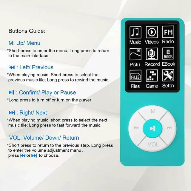 Alt view image 5 of 6 - MP3 Player with 32GB TF Card,Built-in HD Speaker,Portable HiFi Music Player with Video/Voice Recorder/FM Radio/Photo Viewer/E-Book Player for Kids (Sky Blue)