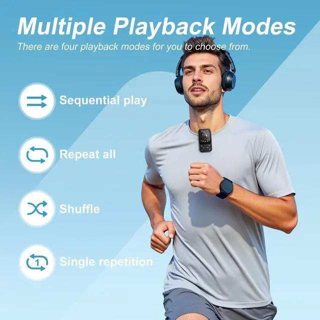 Alt view image 5 of 7 - 128GB MP3 Player - Clip MP3 Player with Bluetooth 5.3, Portable Music Player with FM Radio, Voice Recorder, Pedometer, Mini Design Ideal for Sport, Earphones Included