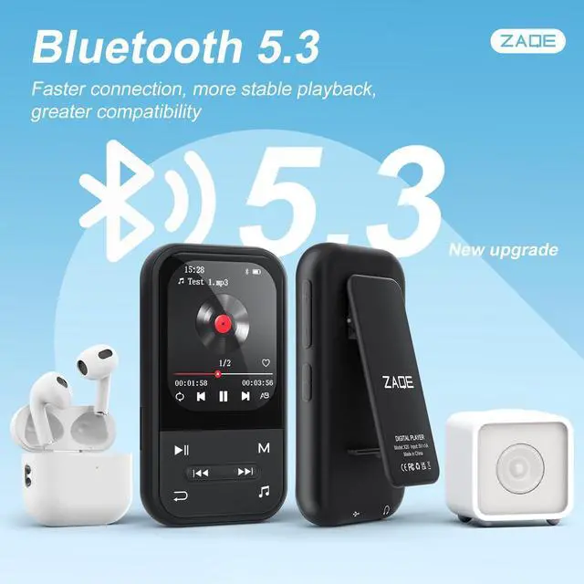 Alt view image 7 of 7 - 128GB MP3 Player - Clip MP3 Player with Bluetooth 5.3, Portable Music Player with FM Radio, Voice Recorder, Pedometer, Mini Design Ideal for Sport, Earphones Included
