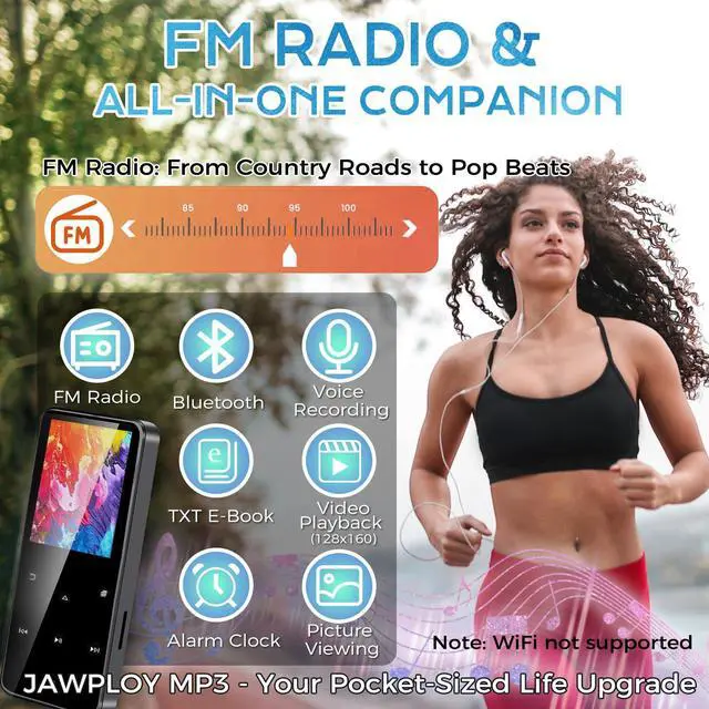 Alt view image 7 of 7 - 80GB MP3 Player with Bluetooth Portable HiFi Music Player with HD Speaker, Lossless Sound, FM Radio, Voice Recorder, Touch Buttons, E-Book (Earphones & 16GB + 64GB Card Included, No WiFi)