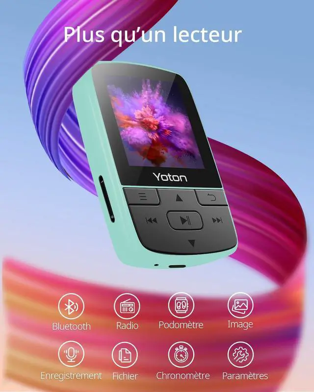 Alt view image 2 of 7 - YOTON MP3 Player with Bluetooth 5.2, 64GB Storage, Mini Size, HiFi Music, with Sports Clip, Independent Volume Control, FM Radio, Includes Headphones (Green)